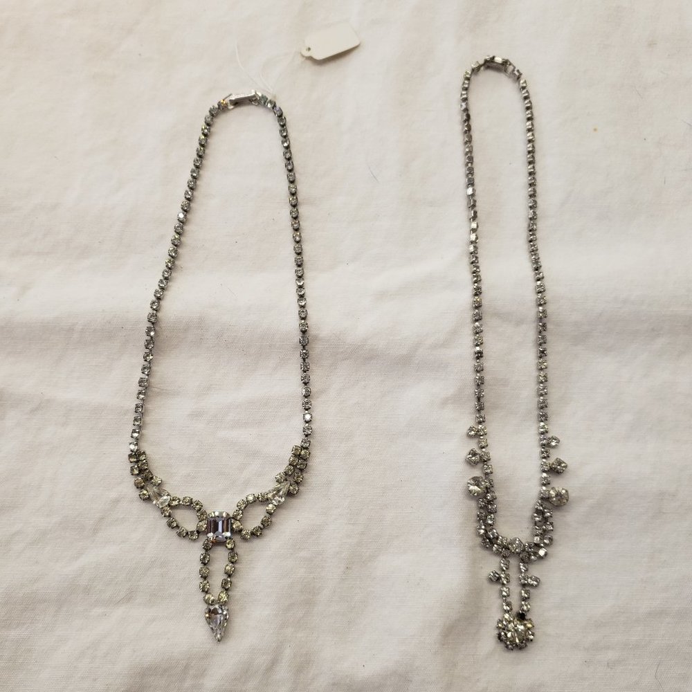 Pretty Vintage Rhinestone Necklace Lot of 2 (right side one as is)